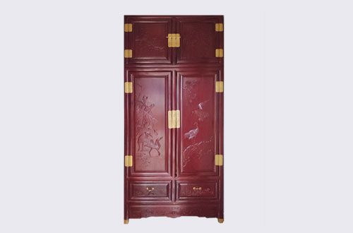 坡头高端中式家居装修深红色纯实木衣柜